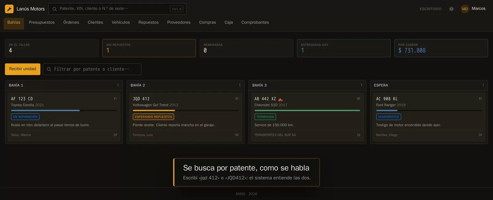 Tablero de bahías de Torque: cada columna es un elevador con la unidad que tiene adentro